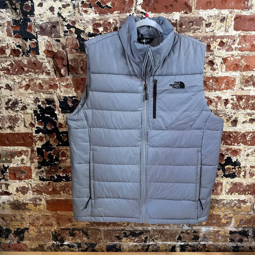 The North Face 550 Vest Goose Down Puffer Gray Full Zip Mens Large